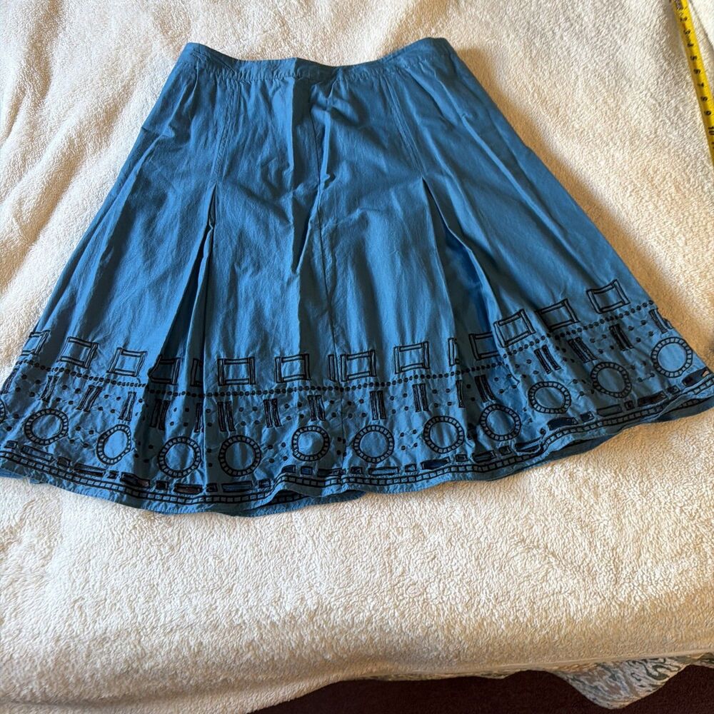 Alfani Womens Knee Length Blue With black Embroidered Skirt Size 12 100%cotton